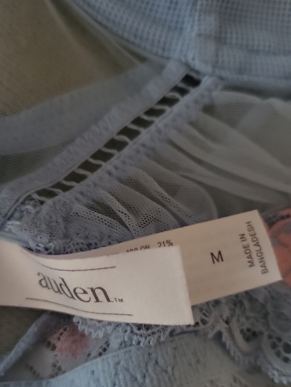 Auden Pale Blue Longline Floral Lace Bralette with Pink Embroidery - Picture 6 of 8